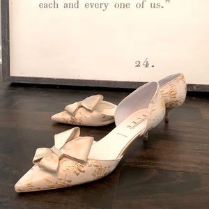 Something Bleu kitten heel damask pumps in near pristine condition.